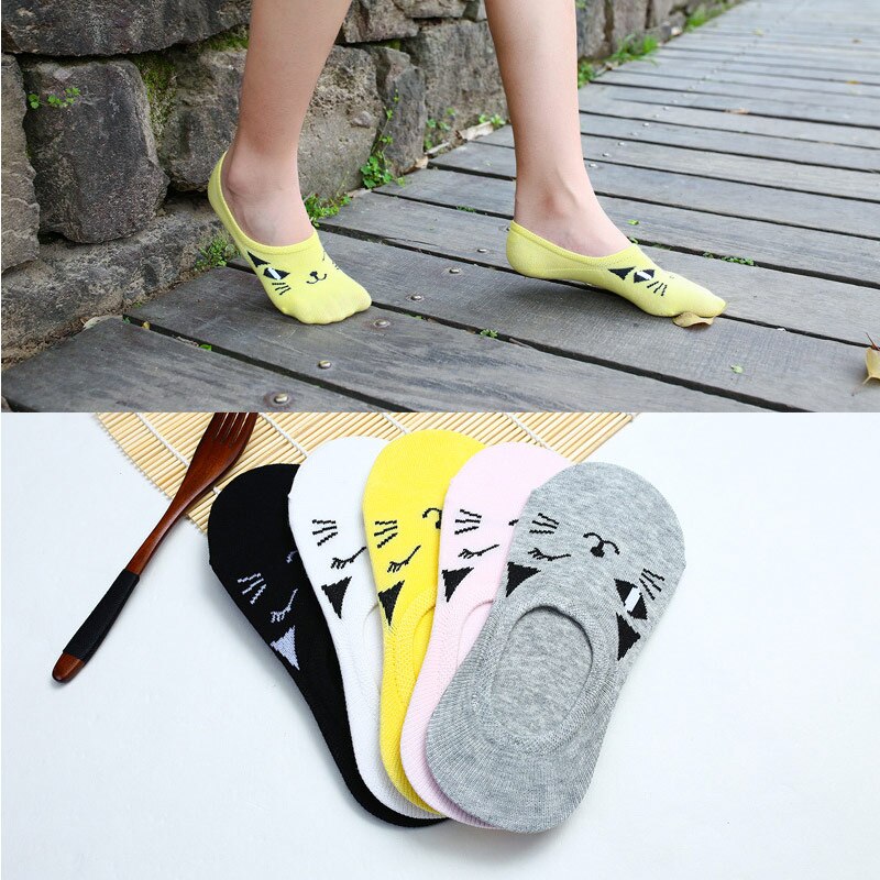 5 Paar Baumwoll-Knöchelsocken - Damen Low Cut Unsichtbare Bootssocken - Cartoon Tiermotiv: B
