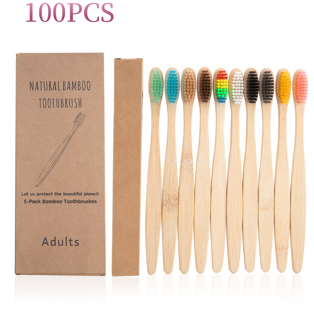 Brosse à dents en bambou arc-en-ciel, outil souple en fibre dentaire, biodégradable, à manche solide, 10/20/50/100 pièces: 100PCS Random Color
