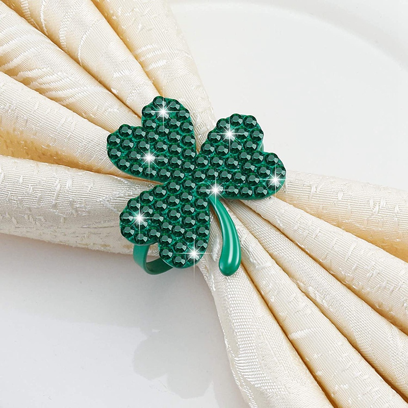 6 Pcs Shamrock Napkin Ring Buckle Napkin Ring Rhinestone Napkin Ring For St. Patrick's Day Wedding Party Table Decor,Etc