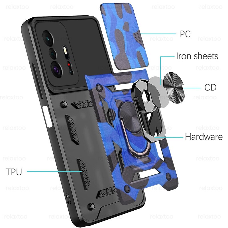 Mi11T Case Slide Camera odporny na wstrząsy pancerz Coque dla Xiaomi11T Xiaomi Xiomi Mi 11 T 11 T Pro magnetyczny uchwyt samochodowy pierścień Protect Shell