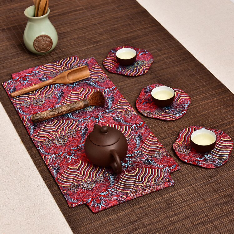 Chinese tea banquet tea tray mat tea mat small table flag fabric tea coaster dry brewing tea art retro tea towel 48X22cm: seawater-5