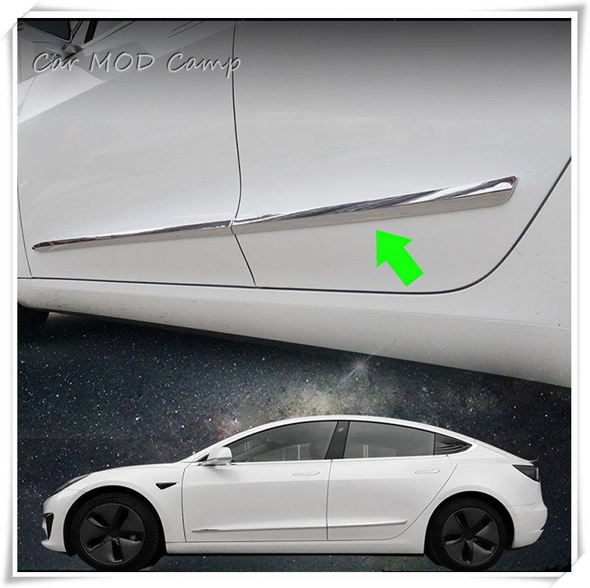 Para Tesla modelo 3 accesorios exteriores ABS cromado puerta lateral moldura tiras cubierta recortada 4 Uds estilo Coche