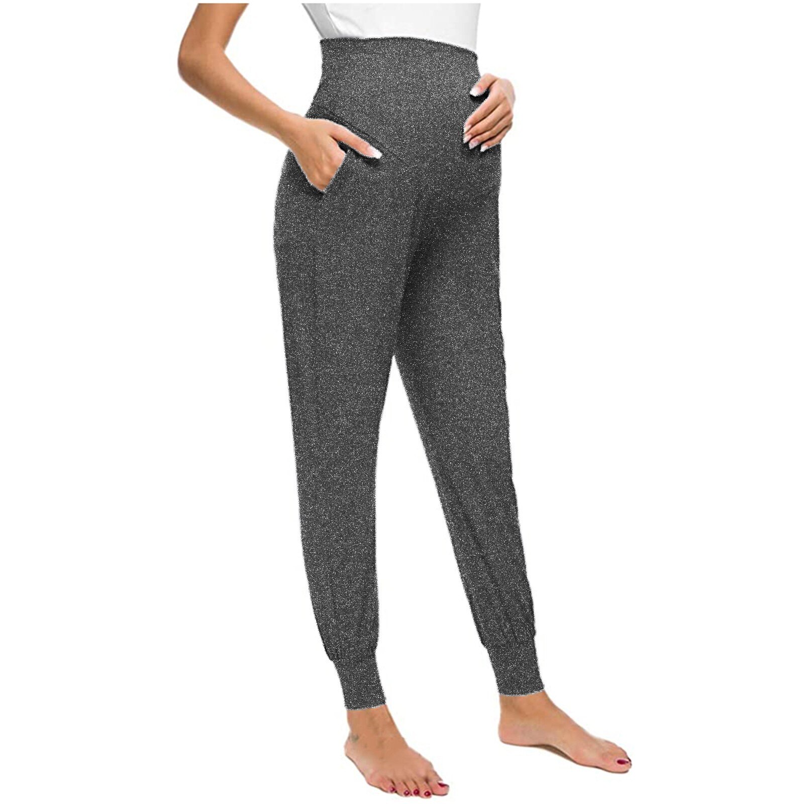 Mutterschaft frauen Einfarbig Casual Hosen Stretchy Komfortable Lounge Hosen Schwangerschaft Workout Laufhose mit Elastische Taille: Dark Grau / XXL