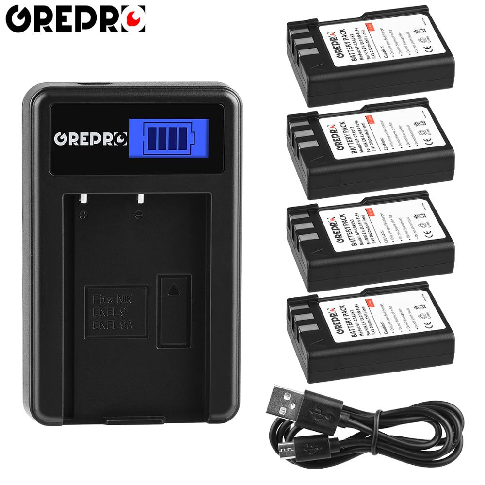 Batería de ion de litio para cámara Nikon EN-EL9 EN EL9 EN-EL9a EN EL9a EL9a, Cargador USB LCD para cámara Nikon EN-EL9a D40 D60 D40X D5000 D3000, 2000mAh: 4B with Charger