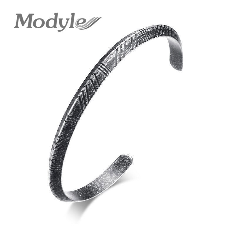 Modyle Men's Viking Cuff Bracelet Bangle Retro Tone Stainless Steel Pulseira Female Male Street Ceremony Unisex Jewelry