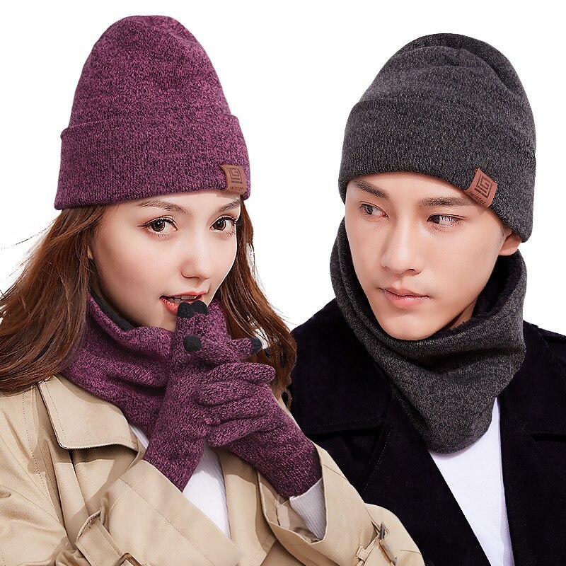 Women Scarf Hat Gloves Set Three-Piece Winter windproof Thick Warm Set Female Hats Scarves Men Women Couple Unisex