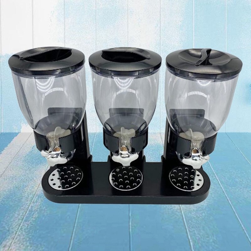 Cereal Dispenser Triple Dry Food Dispenser Container Storage Machine Plastic Oatmeal Nuts Container Box Holds Food