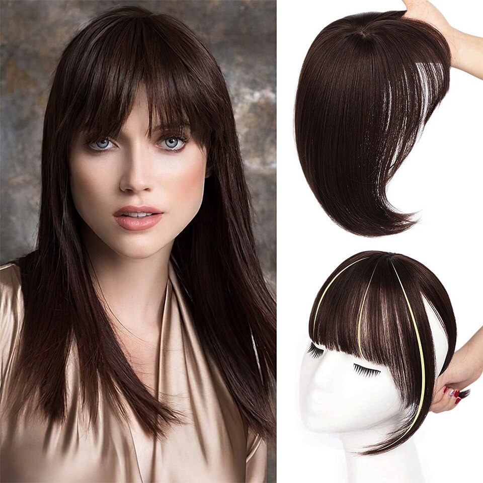 Isaic Dark Brown/Black Synthetic Hair Fringe Clip Bangs Clip In Hair Extension 3D Natural Franch Bangs High Temperature Fiber: Dark Brown