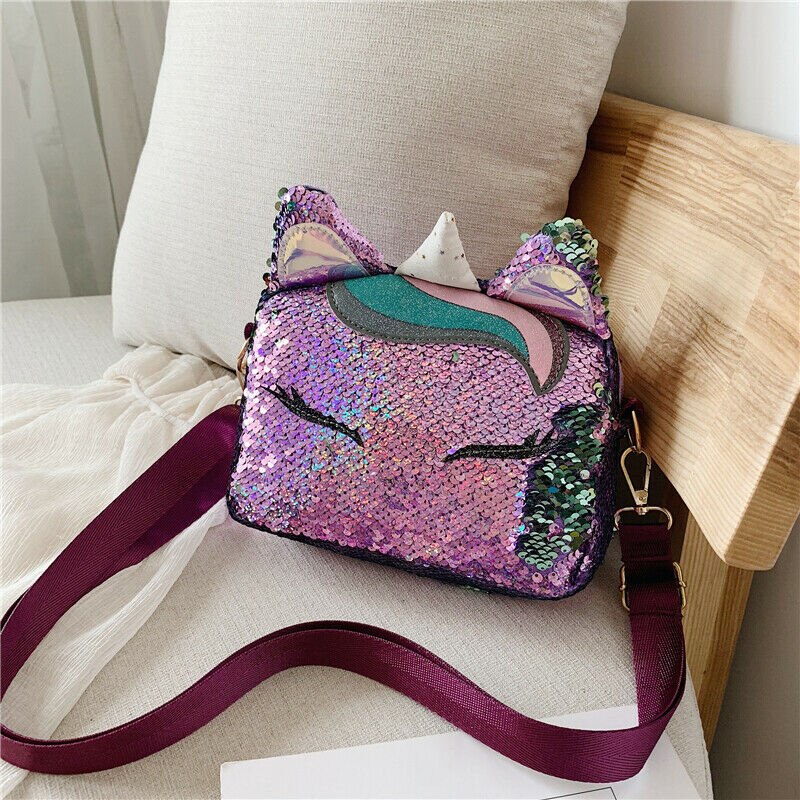 Brand Eenhoorn Handtassen voor Meisjes Reizen Vrouwen Cartoon Printing Schoudertassen Pailletten lederen Luxe Crossbody tas: A
