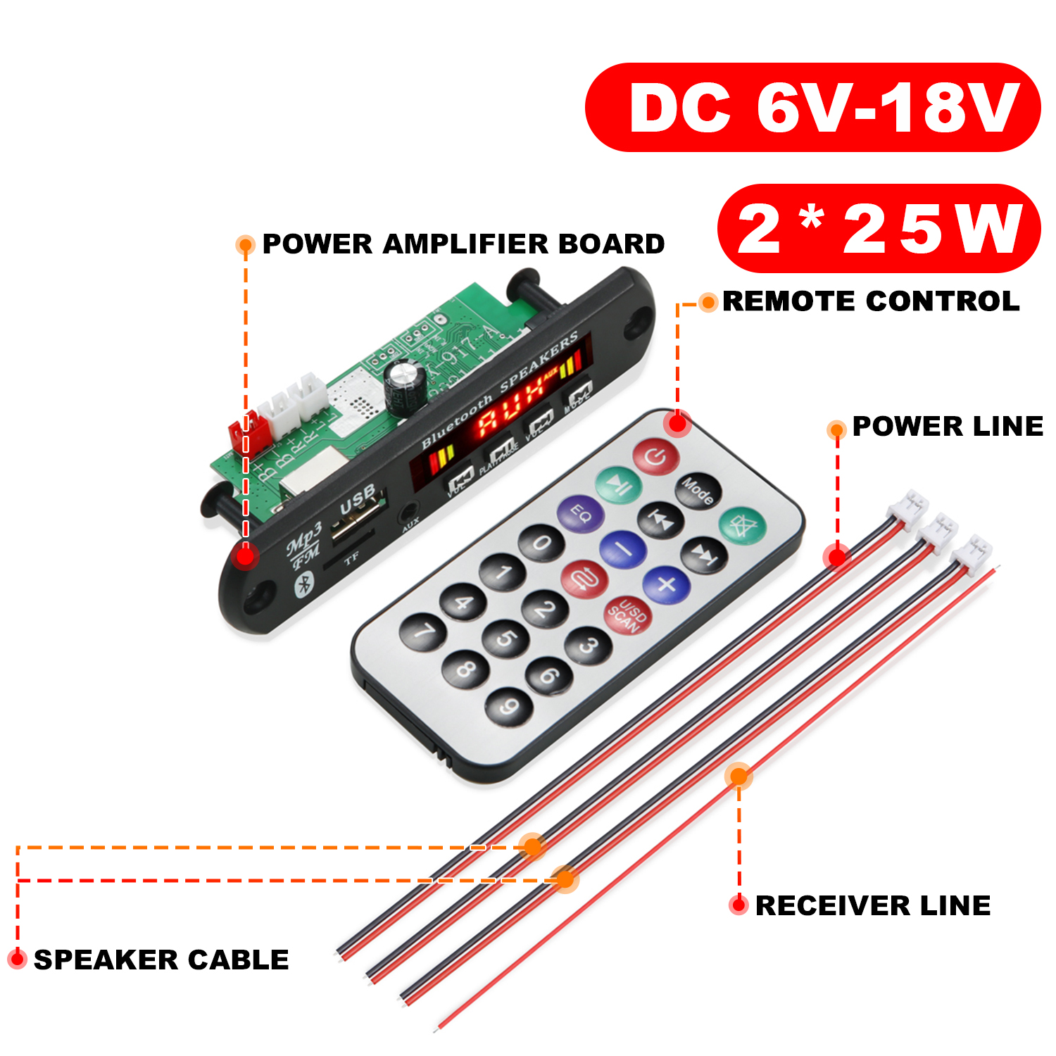 80W 50W Wzmacniacz Odtwarzacz MP3 Dekoder Płyta 12V 18V Bezprzewodowy Bluetooth 5.0 Car Audio USB TF FM Radio Nagrywanie Połączenie Dla Głośnika: WHITE