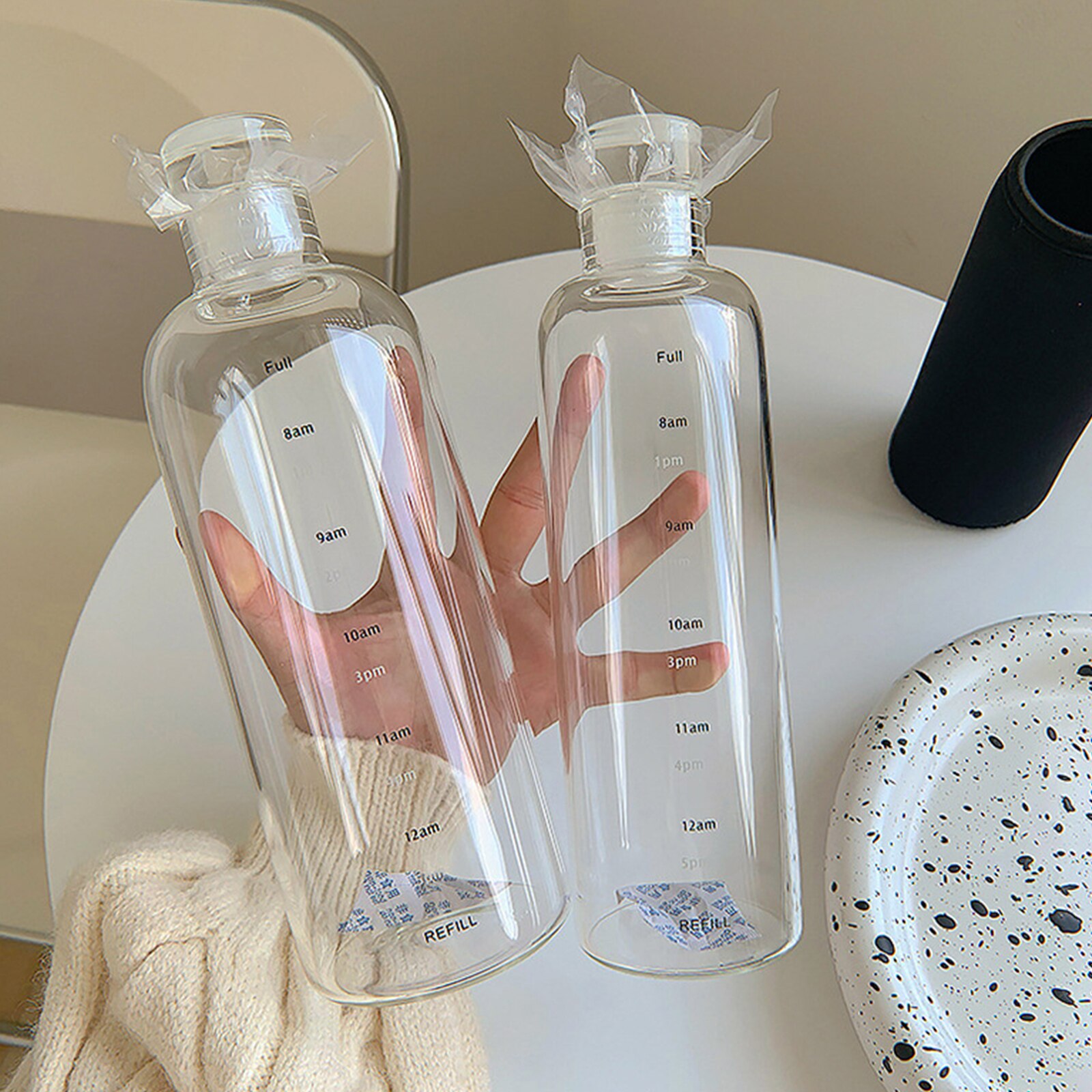 500/750ml Scale Mark Glass Water Bottle with Cup Sleeve Clear Water Bottle Outdoor Potable Water Bottle Glasses Drinking Bottle