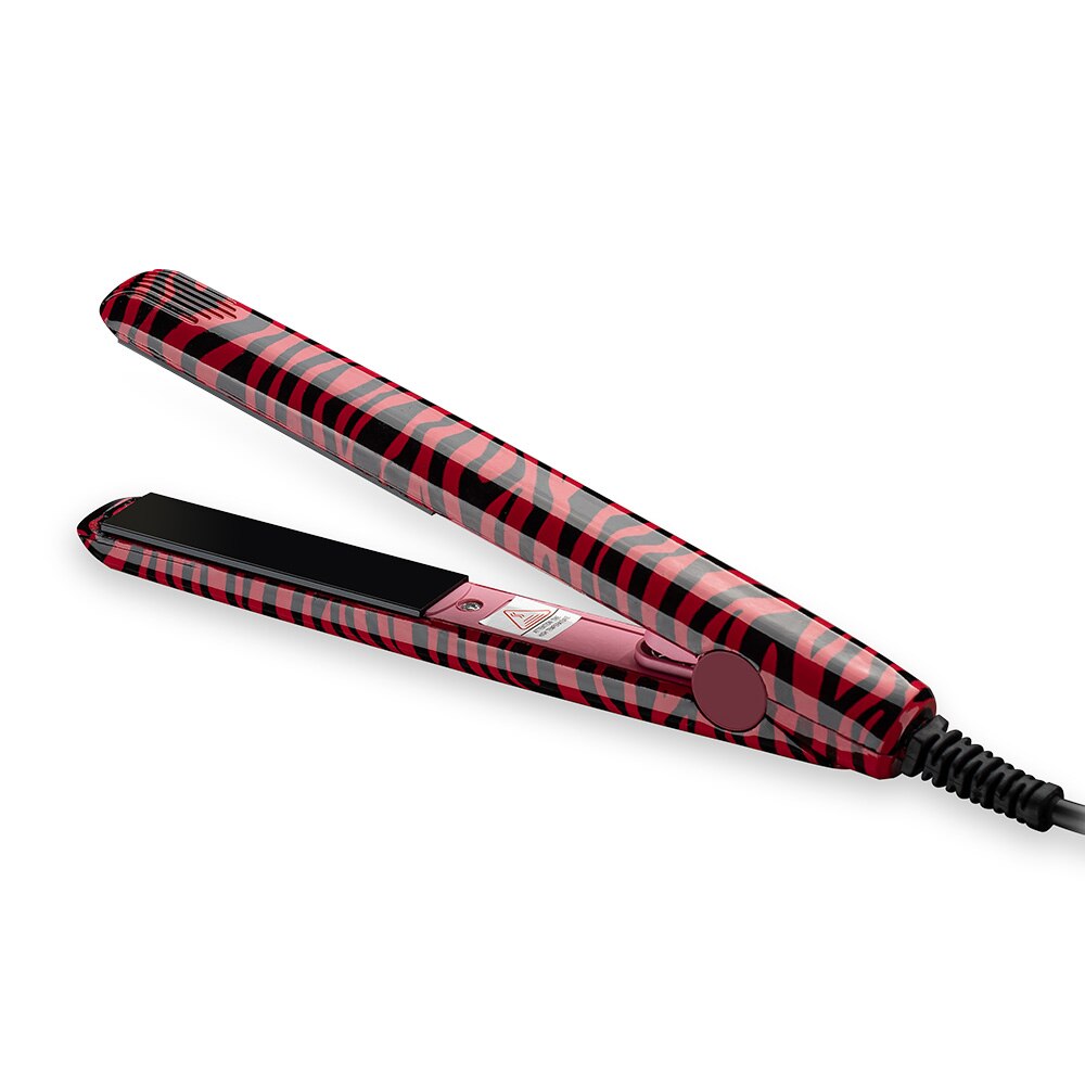 Electronic Hair Iron Hairstyling Mini Portable Ceramic Flat Iron Hair Straightener Irons Styling Tools: red zebra