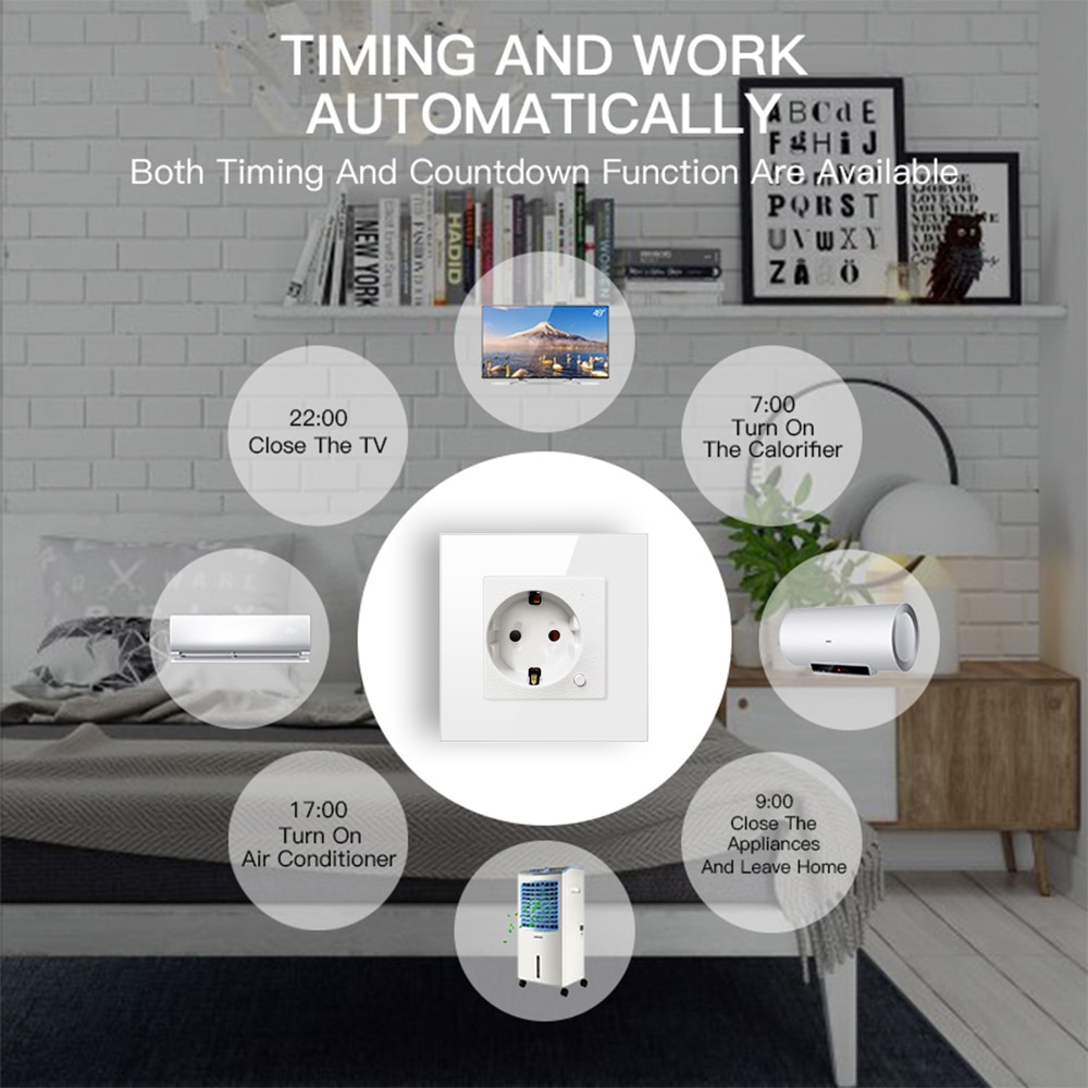 Avatto tuya eu wifi smart vegguttak med luksuriøst glasspanel, smart liv app smart vegguttak arbeid til google hjem, alexa