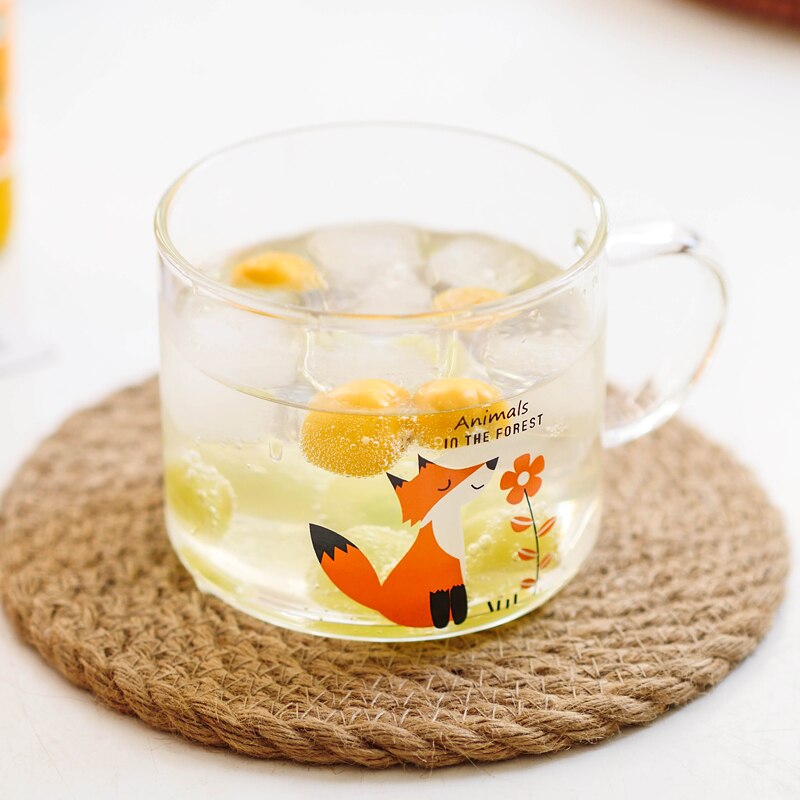 Cute Fox Coffee Mugs Breakfast Animal Milk Juice Tea Heat Resistant With Handle Cup Transparent Thickening Home