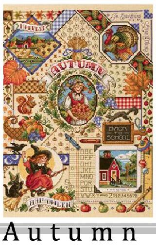 JI COTTON threads Lovely Counted Cross Stitch Kit Spring Summer Autumn Winter Time Sampler janlynn Four Seasons Season: autumn / 18CT unprint canvas