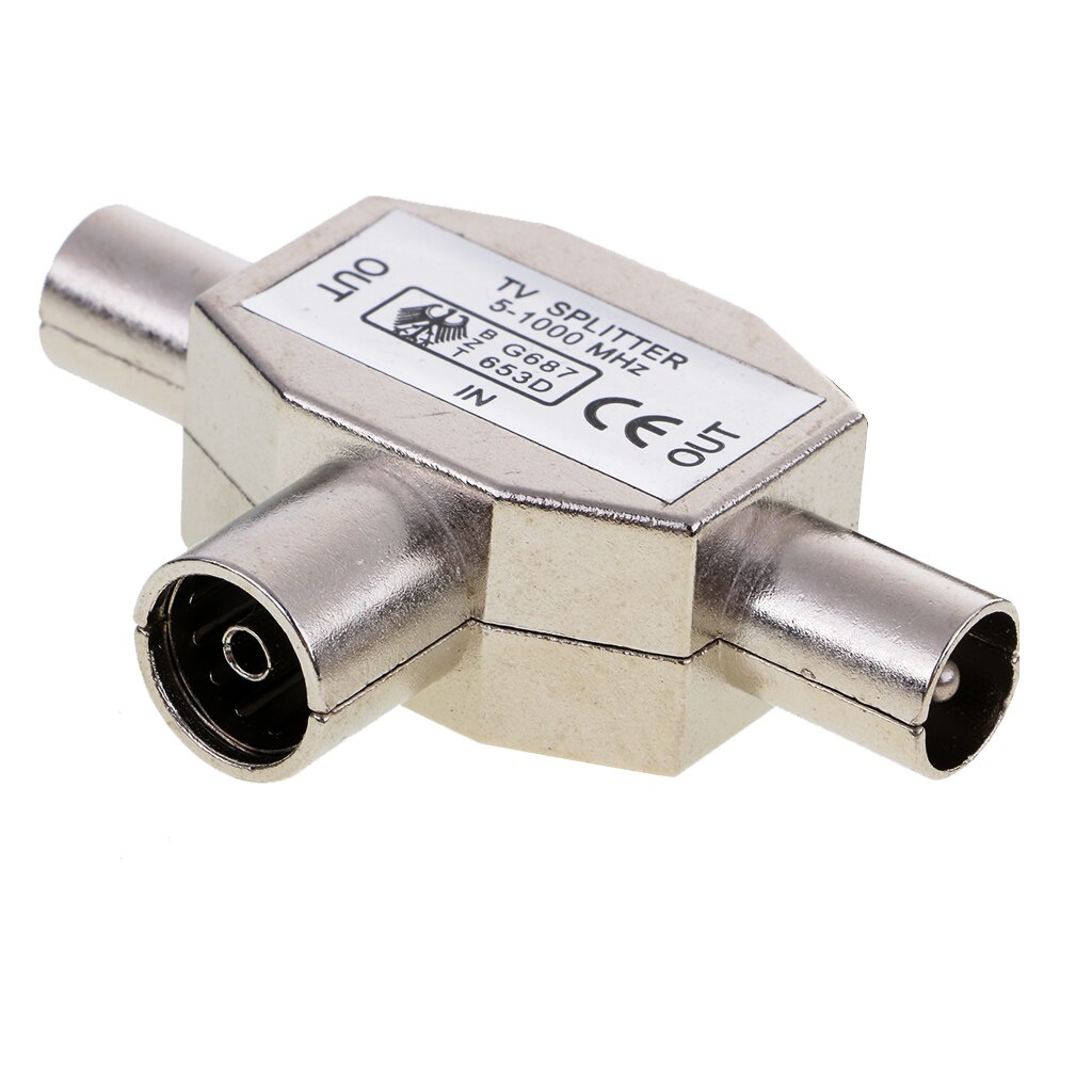 2 Pieces TV Aerial Metal Coaxial Signal Splitter 2 Way 1 Female to 2 Male