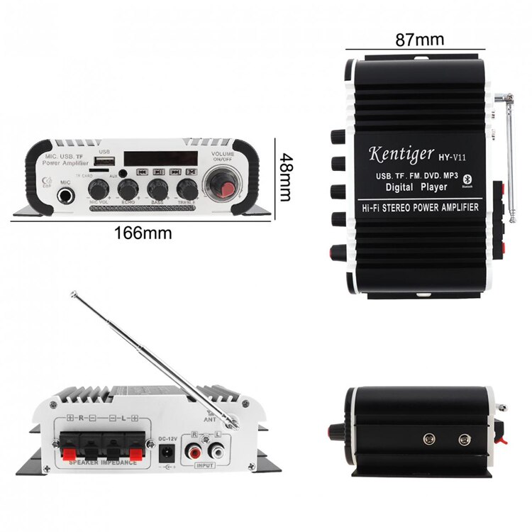 Kentiger HY-V11 With 12V5A Power And AV Cable Bluetooth Amplifier USB TF FM AUX dac 6.5mm Mic Karaoke Speaker Amplificador