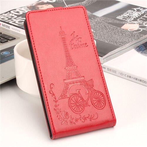 Hongbaiwei voor nokia 5 hoesje, reliëf leren hoesje voor nokia 5 flip case, verticale achterkant, magnetische beschermhoes: Ta rood