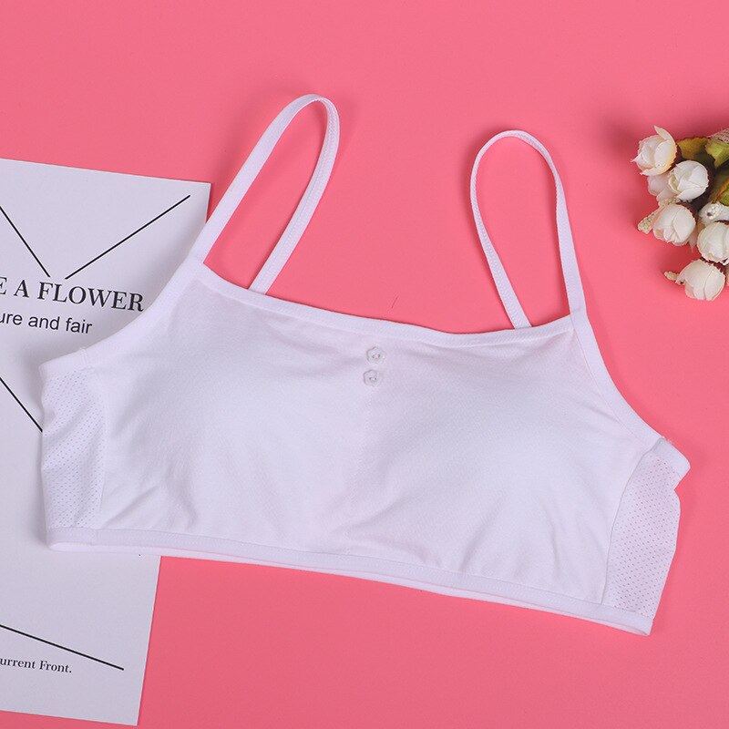 Girls Training Bra with Chest Pad Puberty Young Girls Solid Soft Cotton Bra Puberty Teenage Breathable Underwear Kid Cloth: light grey