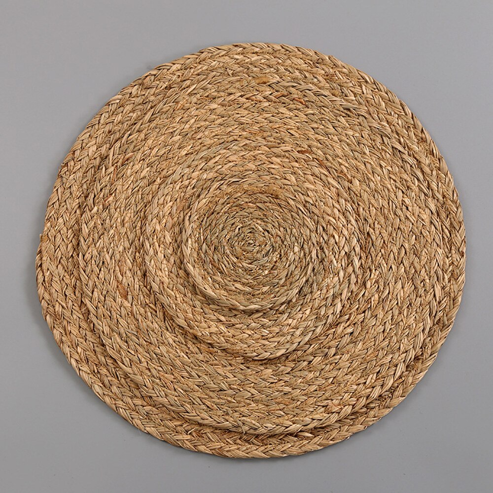 Handmade Woven Aquatic Plants Thread Jute Table Mat Non-Slip Dining Table Placemat Rattan Insulation Cup Coaster Home: A / 11cm