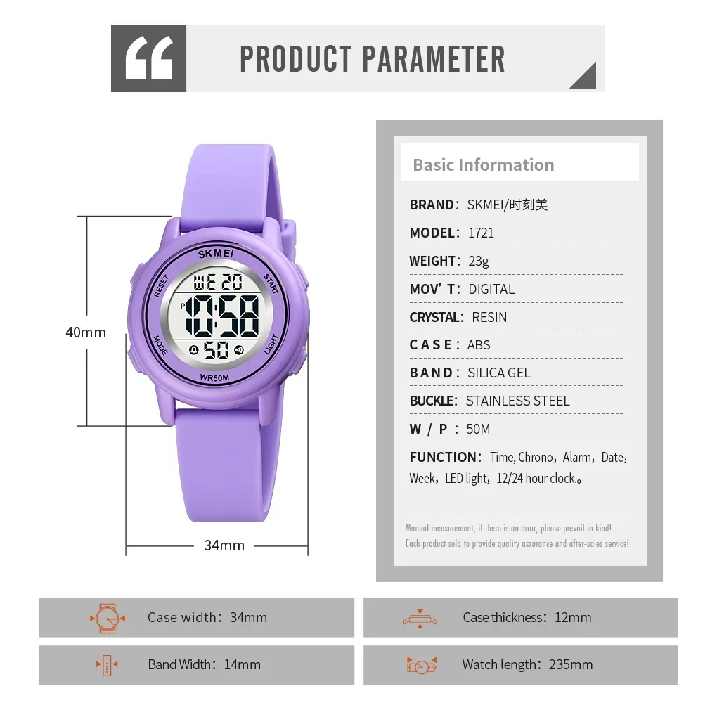SKMEI 1721 Bunte LED-Digital-Armbanduhr für freundlicher, wasserdicht, Alarm, Kinderuhren, Montre Enfant, Jungen- und Mädchen-Sport-Kinderuhr