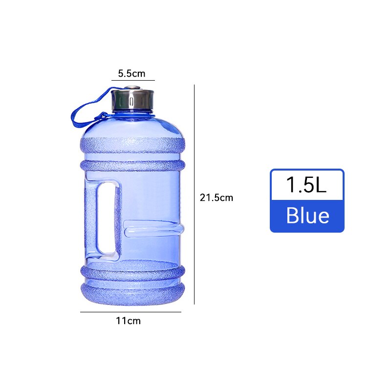 3700ml store vannflaske shaker flaske med håndtak utendørs fitness løpe gym trening plast sports vannflasker: Blå 1.5l