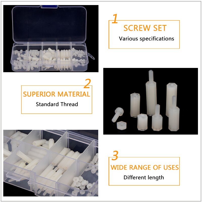 120 Pcs M2 Hex Nylon Spacer Standoff Schroef Witte Mannelijke Vrouwelijke Afstand Plastic Moer Assortiment Kit
