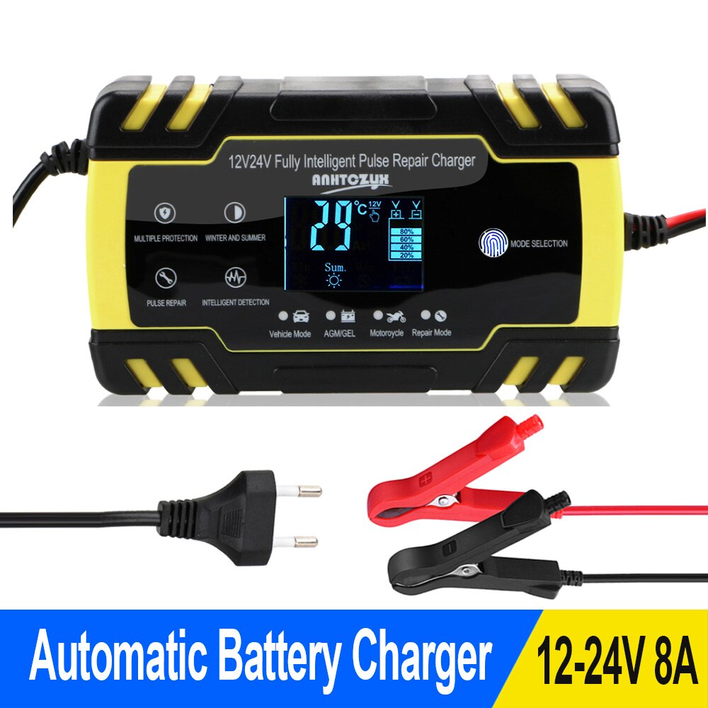 Auto Acculader Volledige Automatische Puls Reparatie 12V-24V 8A Digitale Display Nat Droog Lood-zuur Batterij-Charger Snelle Power Opladen