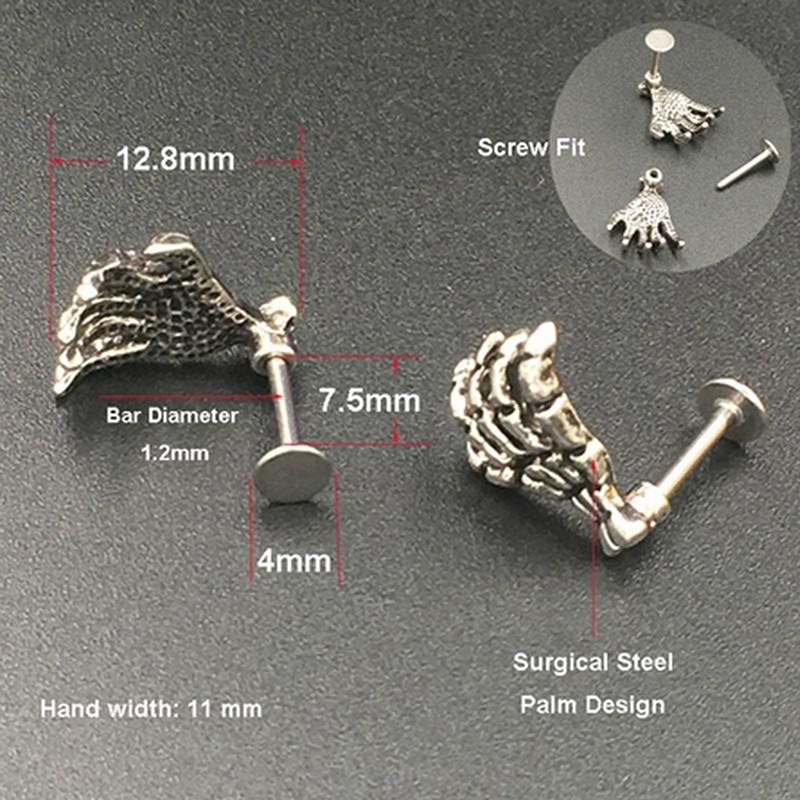 único Punk cráneo diablo mano piercing de joyas para labio esqueleto Labret para Mujeres Hombres Palma aretes de navidad