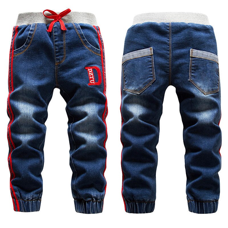 Winter Velvet Jeans for Boys Kids Washing Blue Trousers Girls Thicken Warm Leggings Children Soft Cotton Pants: Blue D1904 / 8