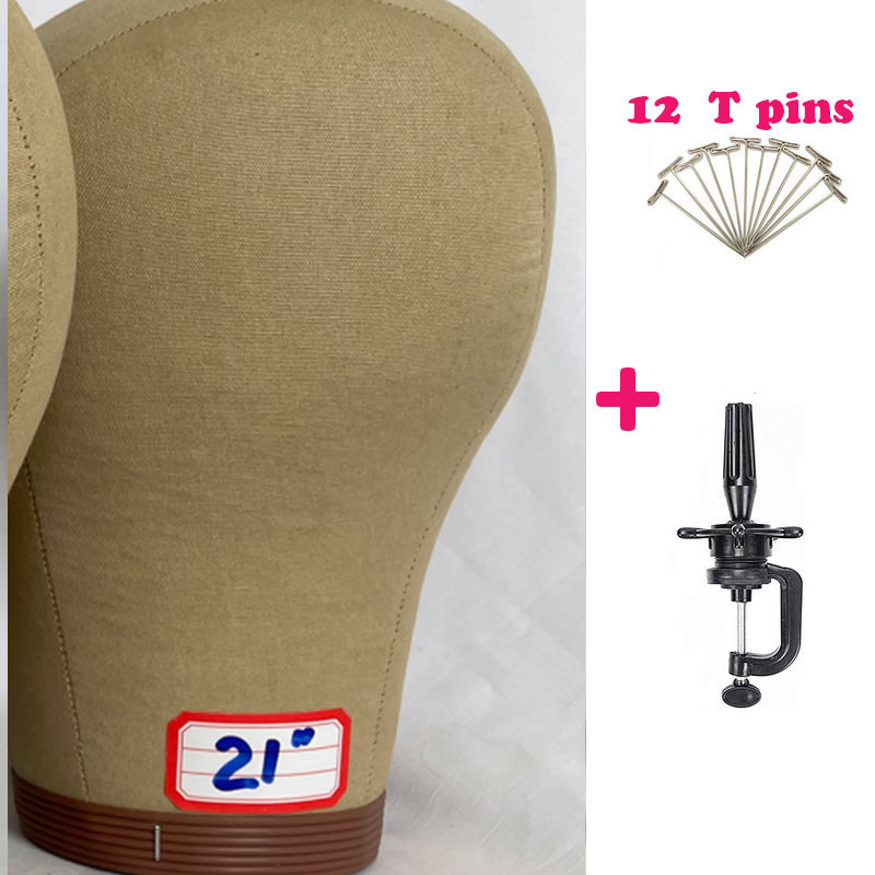21-23 Inch Wig Head Cork Canvas Block Head for Making Wigs Mannequin Head With Stand Head Pins: WHITE