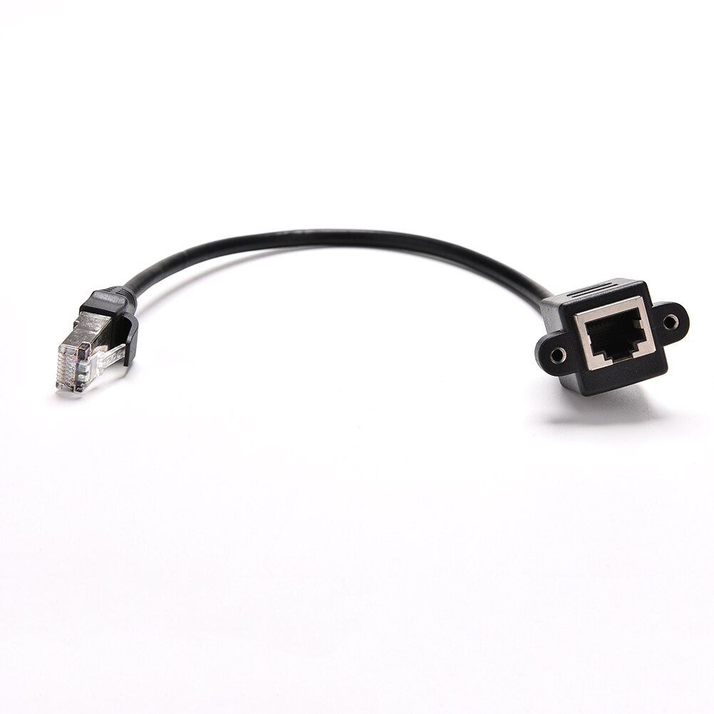 1PCS practical Black Male to Female Screw Panel Mount Ethernet LAN RJ45 Network Extension Cable