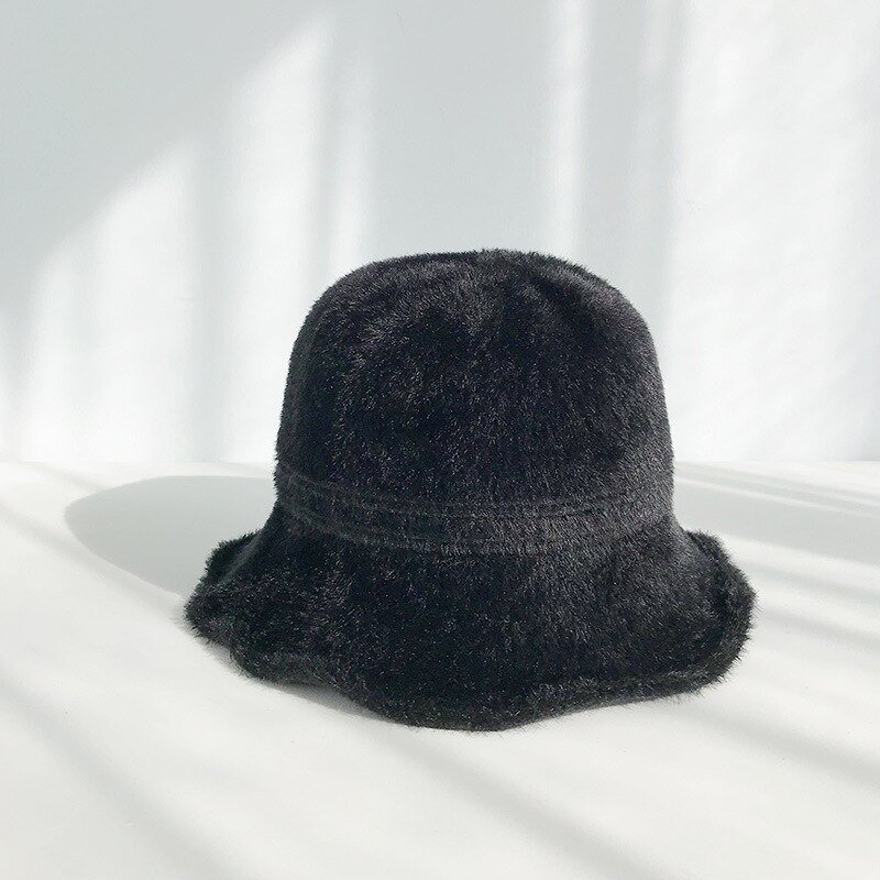 Uspop bucket hats naiset yksiväriset lämpimät hatut naisten talvi bucket hat: Musta