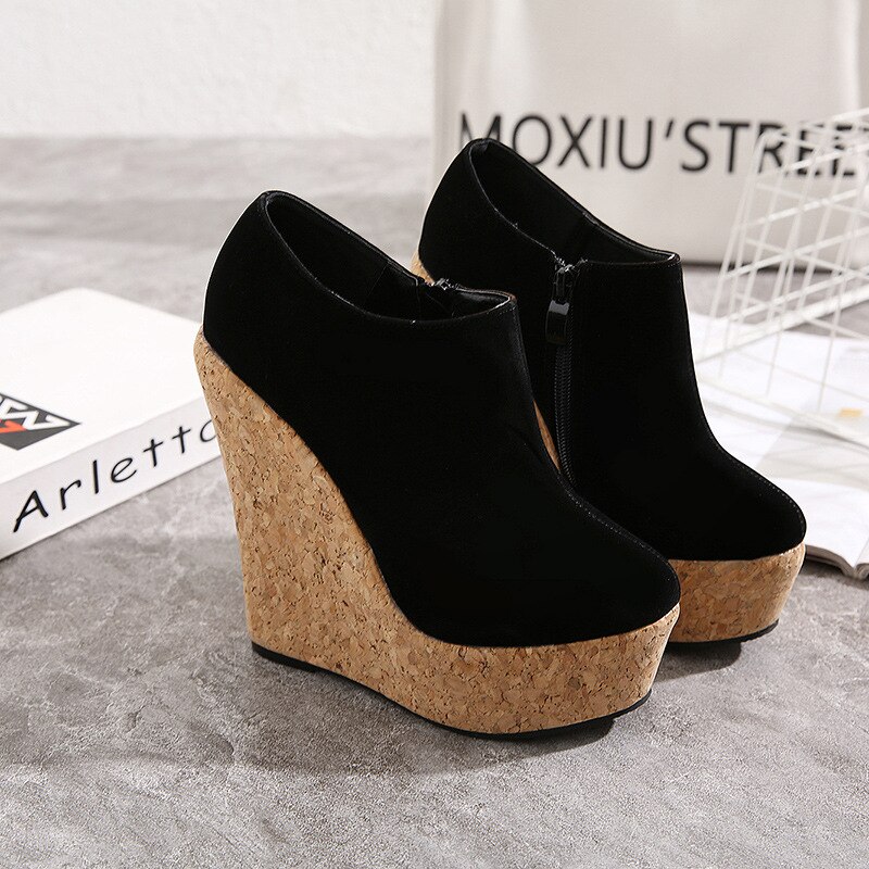 Zapatos de mujer calzado de mujer con punta redonda, vestido cómodo, cuñas concisas, tela aterciopelada sólida