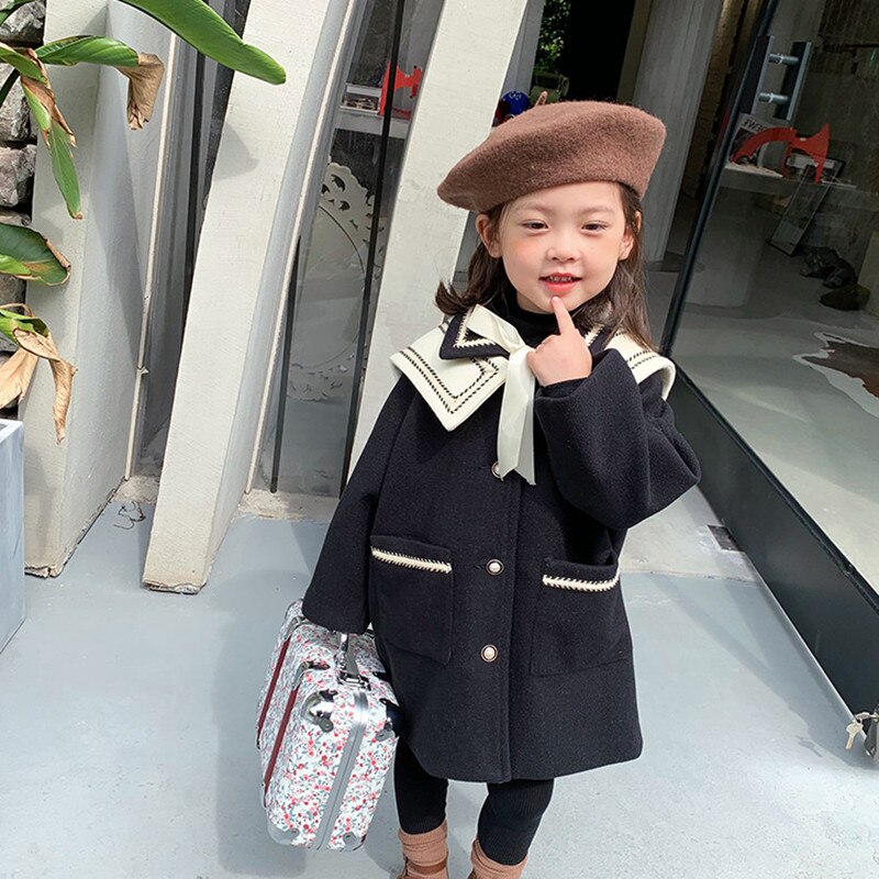 Dtxd – manteau en laine Long et épais, Style anglais, tenue de fête élégante pour enfants de 2 à 8 ans