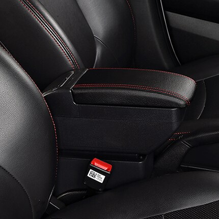 Boîte accoudoir Double couche rotative pour Renault Sandero Dacia, accessoires de rangement de contenu central support de verre: B Style Black Red