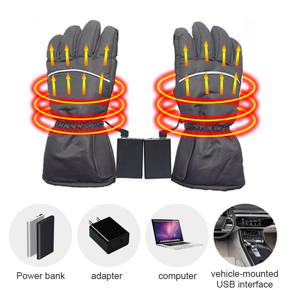 Ski Handschoenen USB Elektrische Verwarming Vinger Handschoenen Dikke Verwarmde Wasbaar Handschoenen Voor Outdoor Verwarmde Ski Waterdichte Lithium Batterij