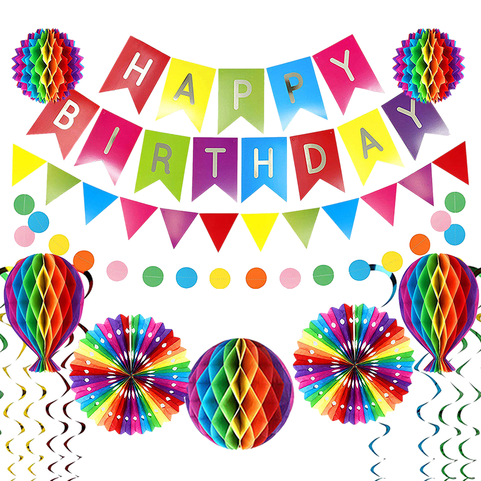 18Pcs Gelukkige Verjaardag Banner Set Feestartikelen Papier Fans Wervelingen Honingraat Ballen Voor Verjaardag Baby Shower Wedding Decor: Type2