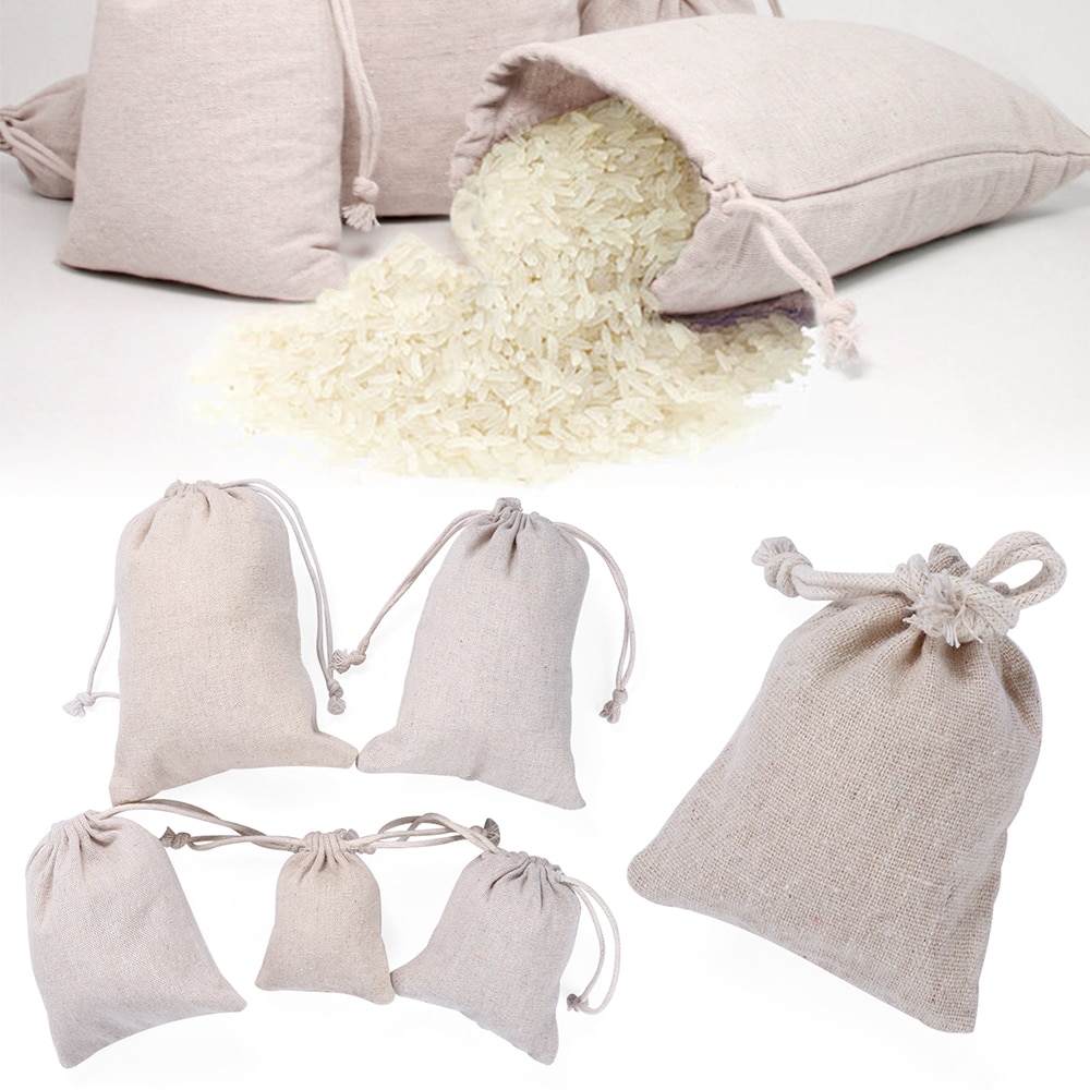 1/Pcs Handmade Cotton Plain Candy Organizer Bags Drawstring Pouch Sack Food Storage Wedding Kitchen Favor Storage Bags