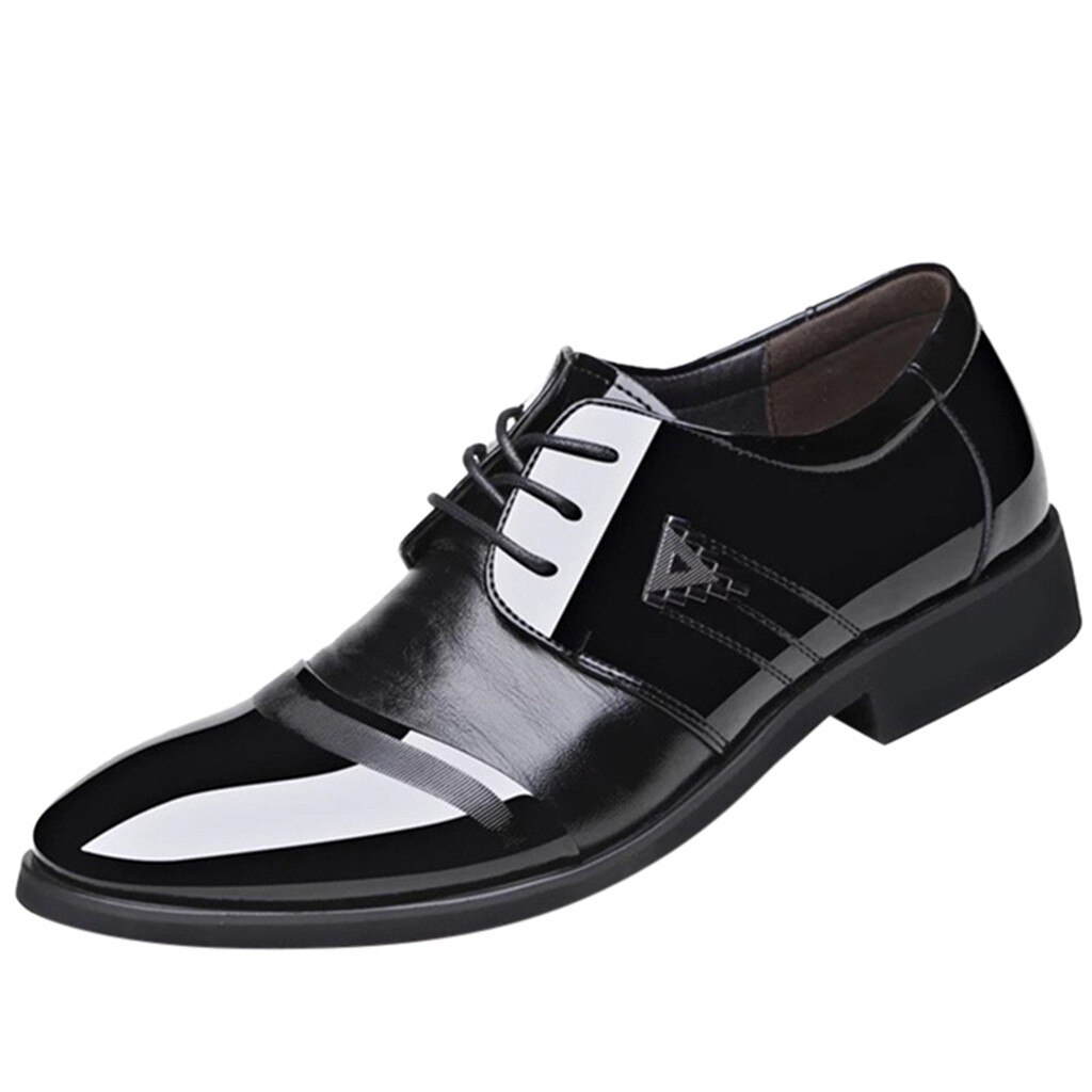 Zapatos de cuero de negocios a la para hombre, zapatos informales de encaje con punta estrecha, zapatos de traje para hombre: BW / 46