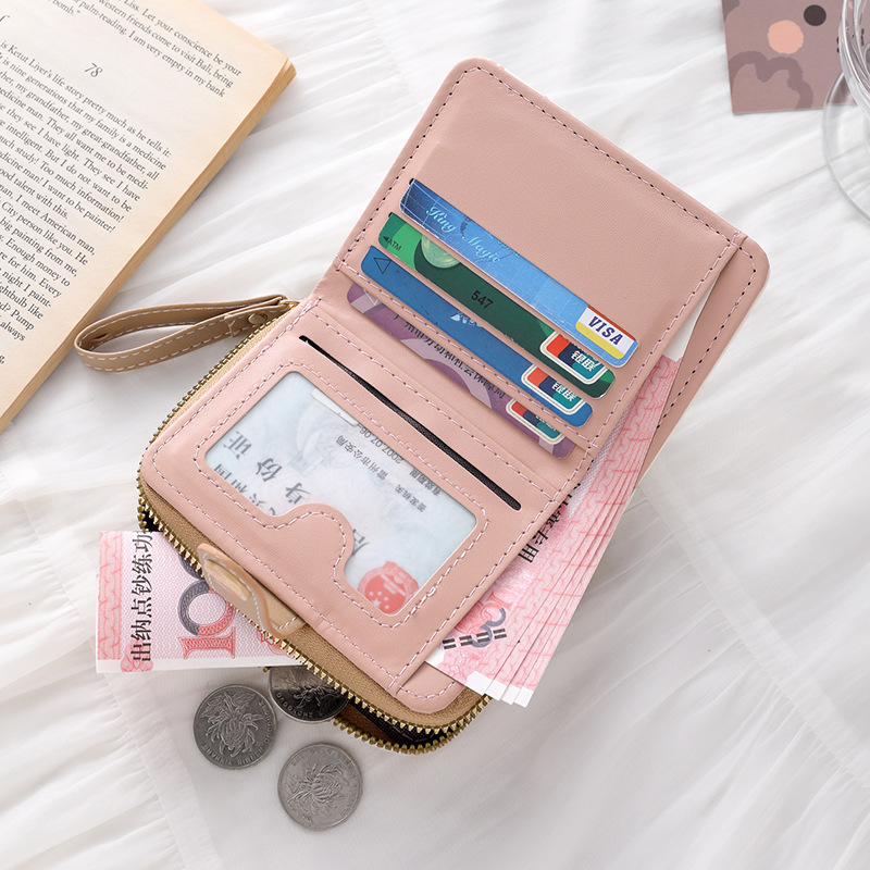Minimalist Cute Cat Wallet Women Japanese Style Snap Closure Coin Pocket Hand Strap Multi-Function