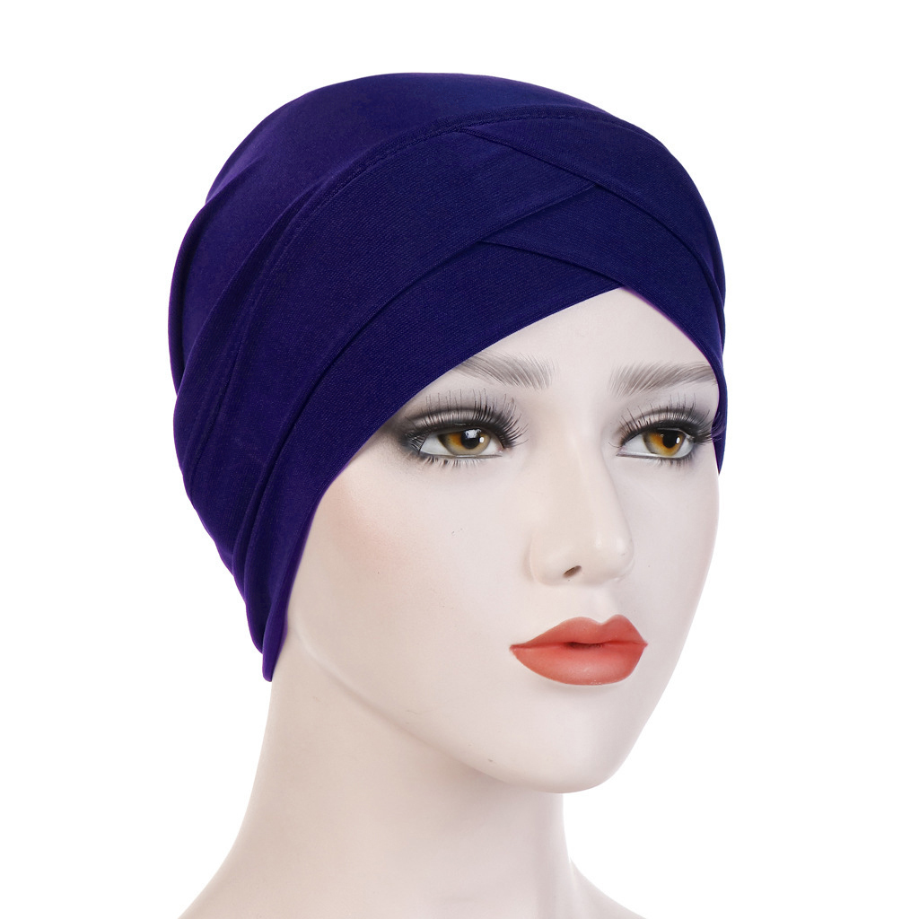 Muslimische Frauen Hijab Turban Hütte Kopf Schal Haarausfall Krebs Chemo Deckel Kopftuch wickeln Islamischen Mütze Motorhaube strecken Headwear Hütte: 08 Blau