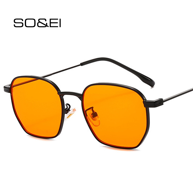 SO & EI, nueva , gafas de sol cuadradas para mujer, lentes transparentes Retro, marco de Metal, gafas de sol Punk naranjas para hombre, gafas de sol UV400