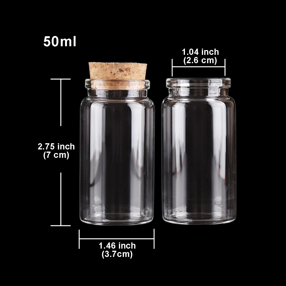 3 stk 50ml 37*70mm opbevaringsflasker glasflasker med kork låg krydderiglas ønskeflasker glasbeholdere glaskrukker slikflasker