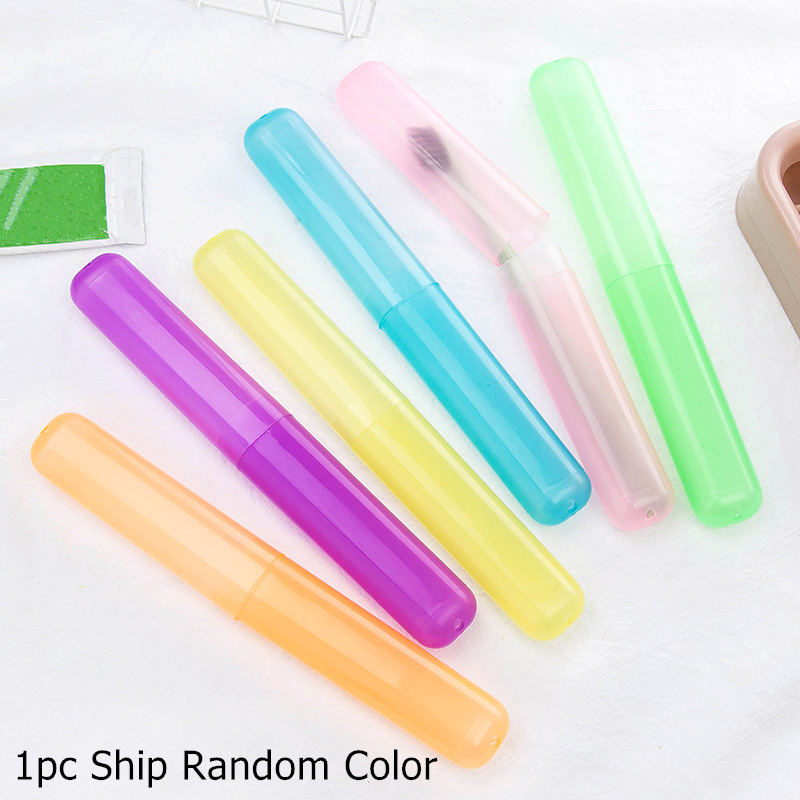 1Pcs Transparent Toothbrush Holder Case Travel Portable Storage Box Practical Container Toothbrush Organizer Bathroom Tools: Random Color