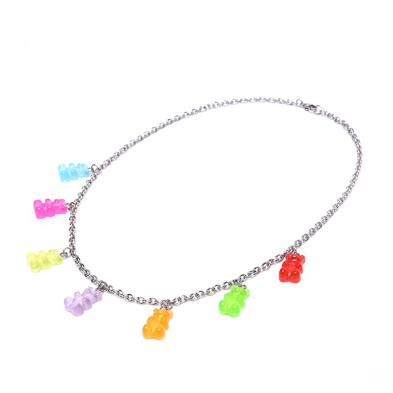 7 Color Titanium Steel/Alloy Handmade candy color Cute Judy Cartoon Bear charm Necklace For Women Girl Daily Jewelry Party