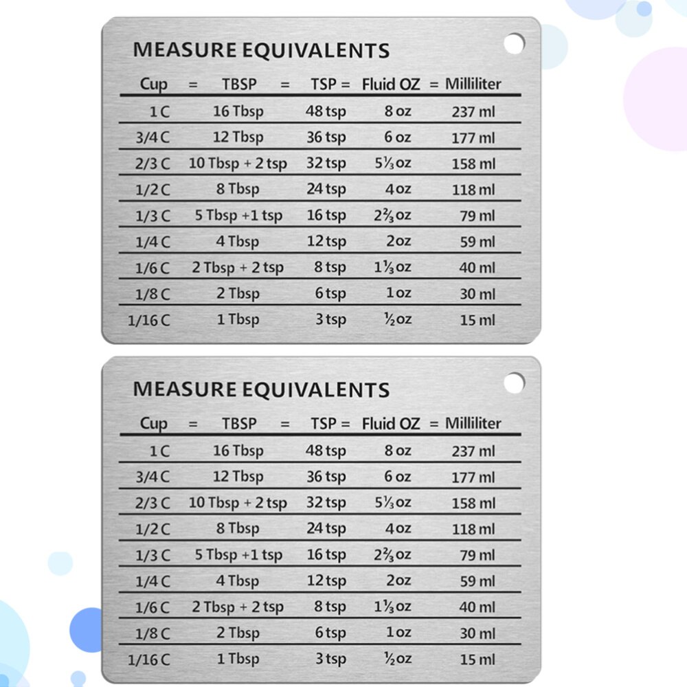 2pcs Stainless Steel Measure Equivalent Measurement Conversion Chart Oz and Milliliters Measuring Conversion Refrigerator Magnet