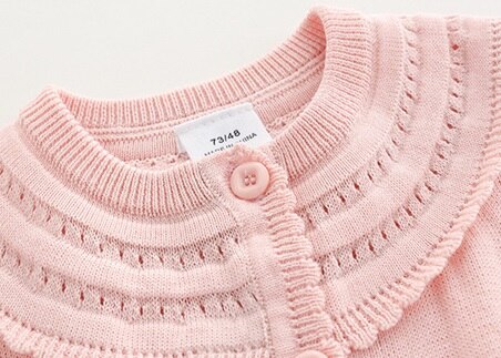 Kids Solid Knitting Coats Fall Infant Round Neck Single Breasted Jackets Long-Sleeve Casual Ruffle Edge Princess Girl Coat