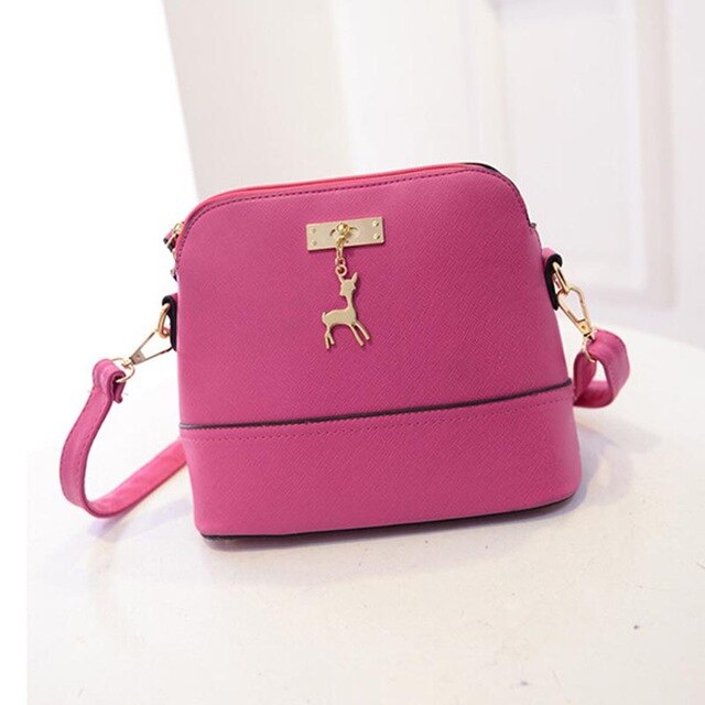 Yogodlns vintage nubuck læder kvinder tasker lille skal taske med hjorte legetøj kvinder skulder taske vinter afslappet crossbody taske: Hot pink