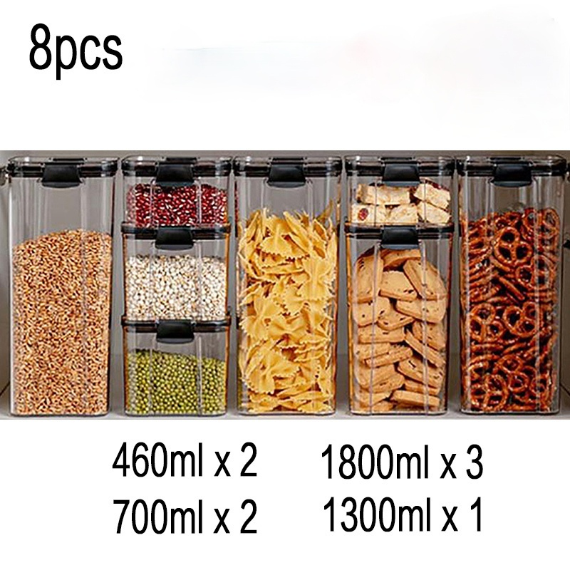 1800ml Set Stackable Kitchen Sealed Jar Plastic Food Storage Box Multigrain Storage Tank Dried Fruit Tea Jar Storage Containers: E